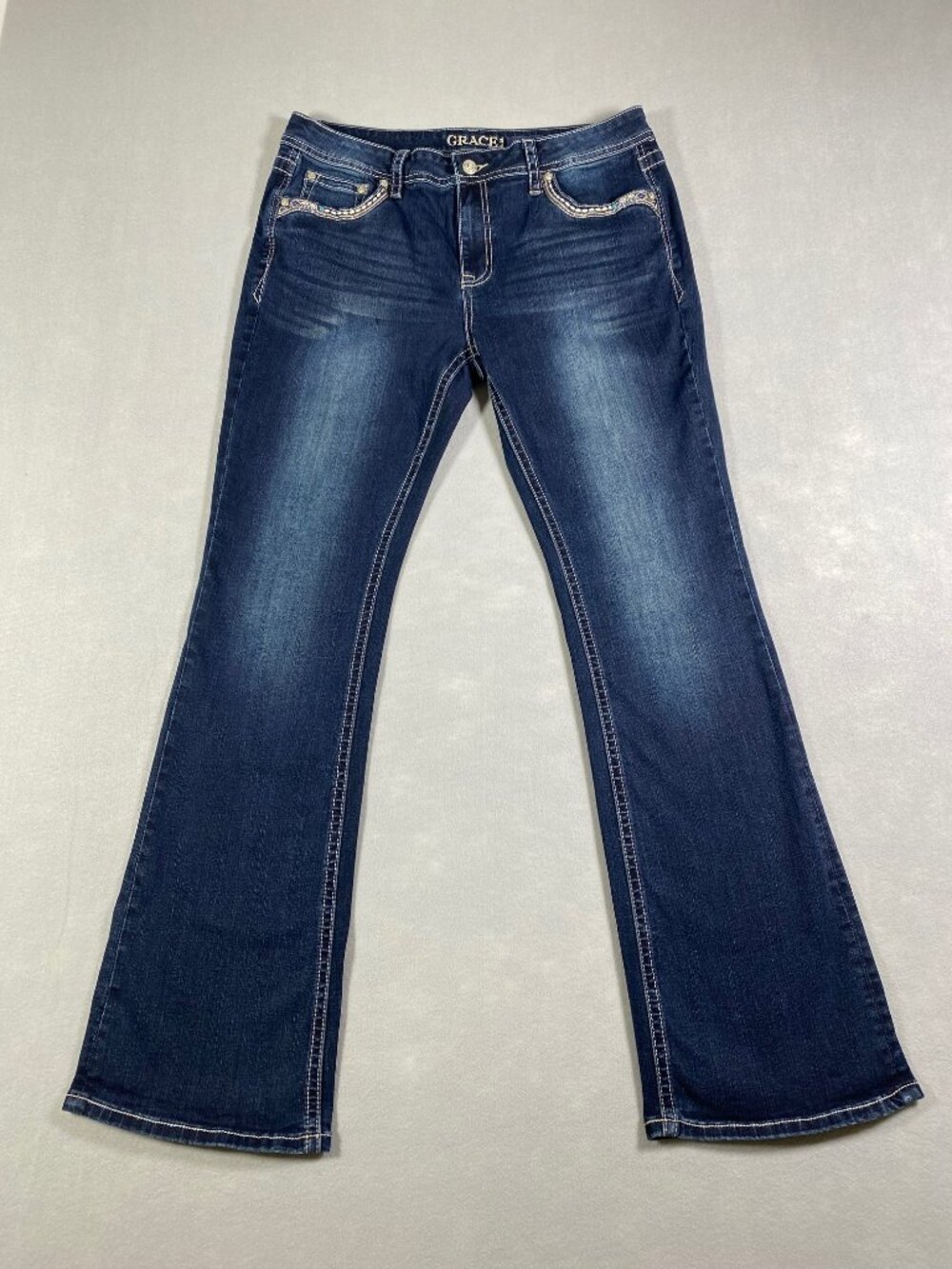Grace in LA Easy Fit Bootcut Jeans Embroidered Horseshoe Womens Size 33 - Picture 2 of 16